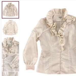 J PETERMAN Victorian Ruffle Taffeta Blouse 8 NWOT